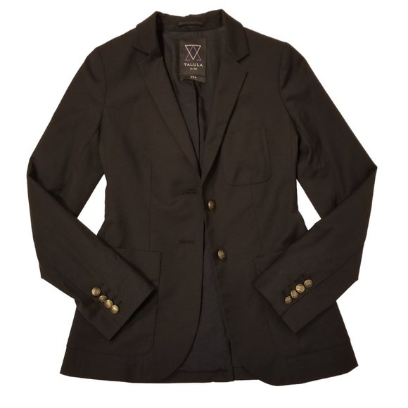 Talula Artizia Blazer Black Wool Jacket with Gold Buttons Cinched Waist US 2 - Picture 1 of 11